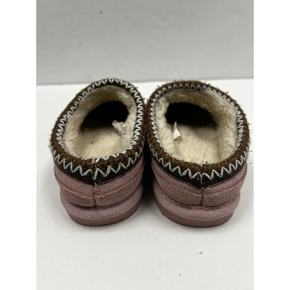 Lamo House Slippers Youth 2 Pink Suede Fur Lined Moccasins Cozy